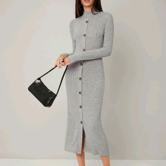 Mock neck ribbed knit bodycon dress - Picture 5 of 5